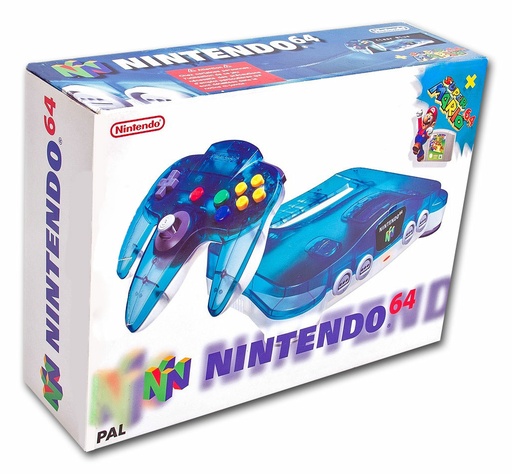 Console clear blue + super mario Nintendo 64